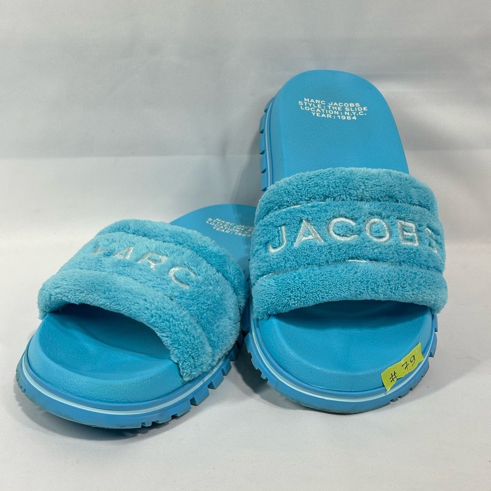 Marc Jacobs Kids Blue Faux-Fur Slide Sandals